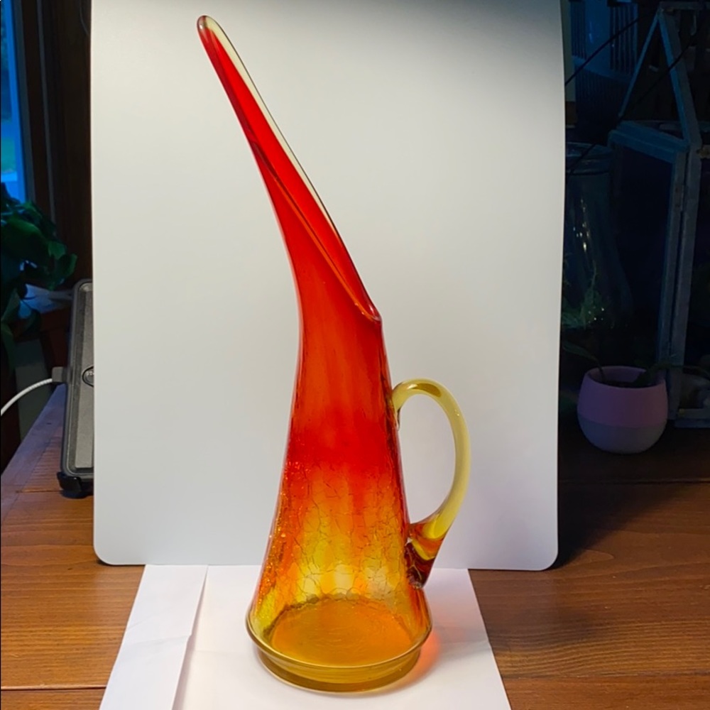 Vintage Amberina Stretched Crackle Glass